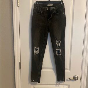 Levi High Rise Skinny Distressed Black Denim Jeans Size 27